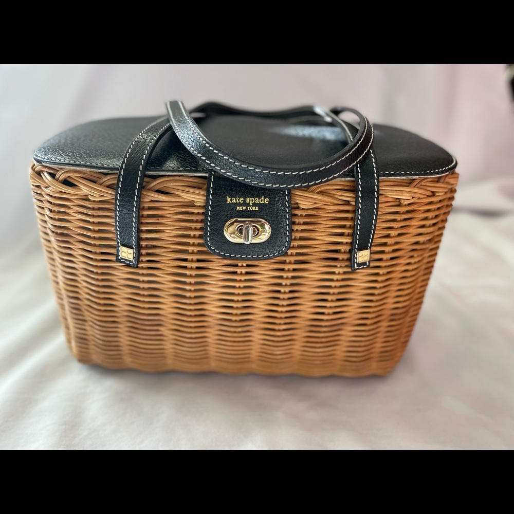 Kate spade wicker straw and leather basket handbag